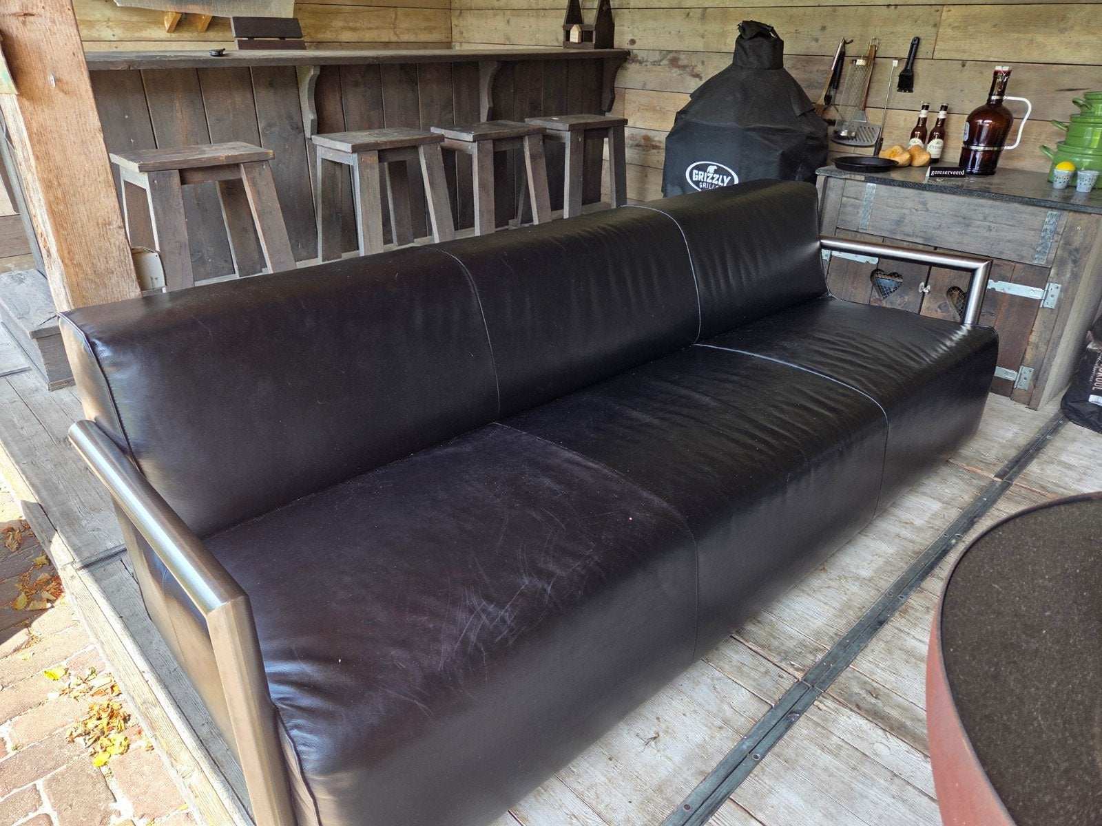 Leren bank en stoel van Jess - Zwart, Ophalen, Gebruikt, 75 tot 100 cm, Leer