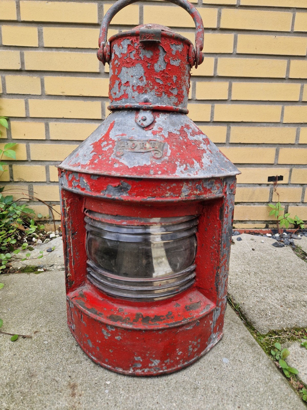 Antieke scheepslamp 'PORT' - Rood, maritieme decoratie, Ophalen of Verzenden