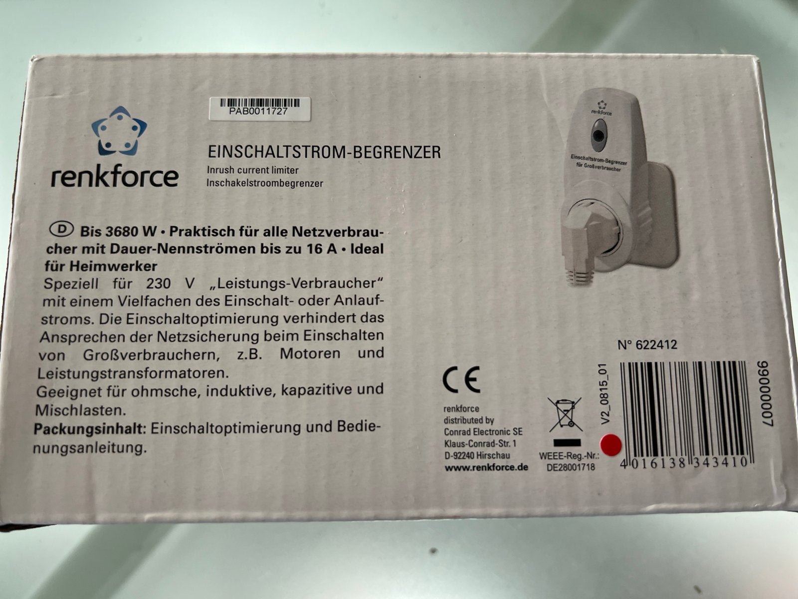 Renkforce inschakelstroombegrenzer 3680W, Ophalen of Verzenden, Nieuw, Overige merken, Overige typen
