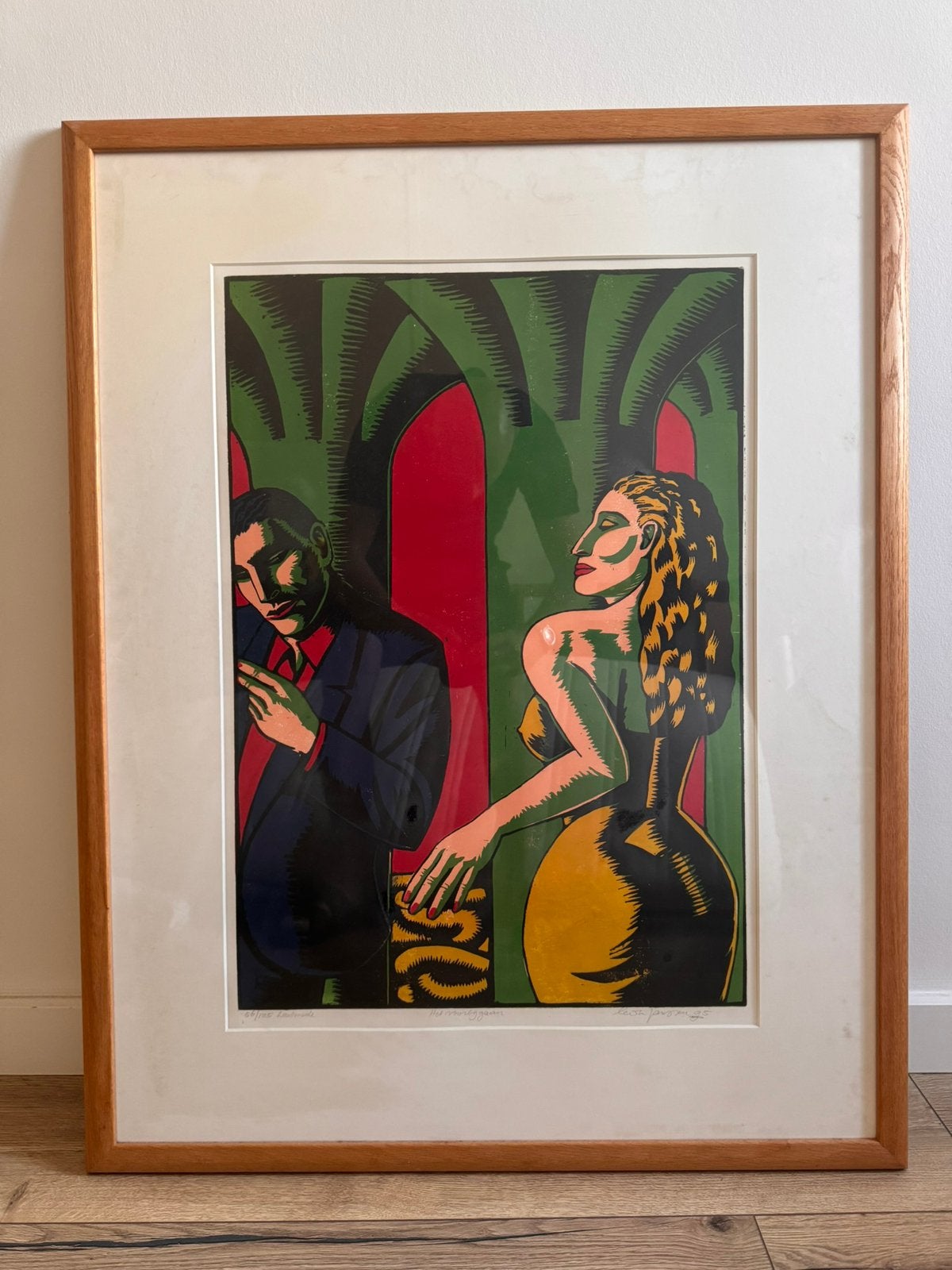 Leon Janssen - Houtsnede 'De Ontmoeting', Ophalen of Verzenden