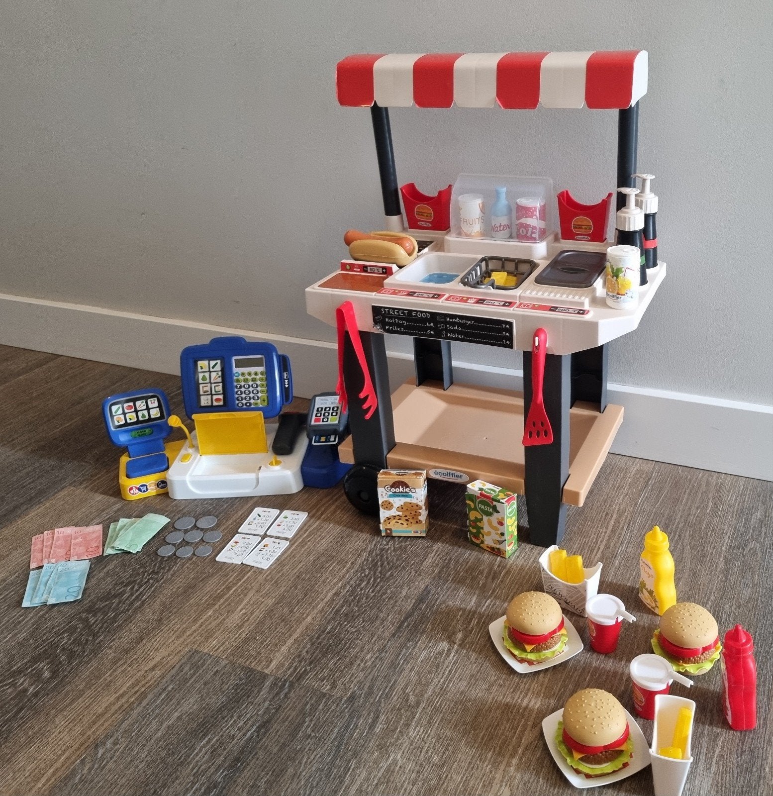 Speelgoedwinkel food kraam Coiffier en grote kassa Smoby, Ophalen of Verzenden, Gebruikt, Kunststof, Speelkeuken