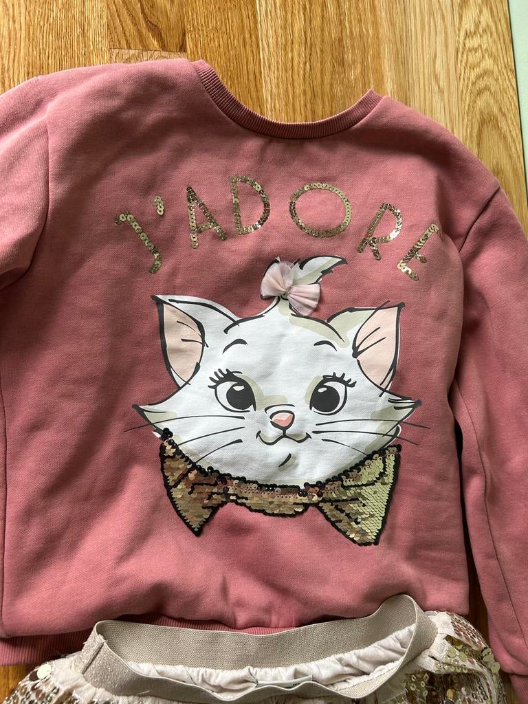 Disney Marie Kat Sweater & Pailletten Rokje Set - Maat 134, Kinderen en Baby's, Kinderkleding | Maat 122, Ophalen of Verzenden