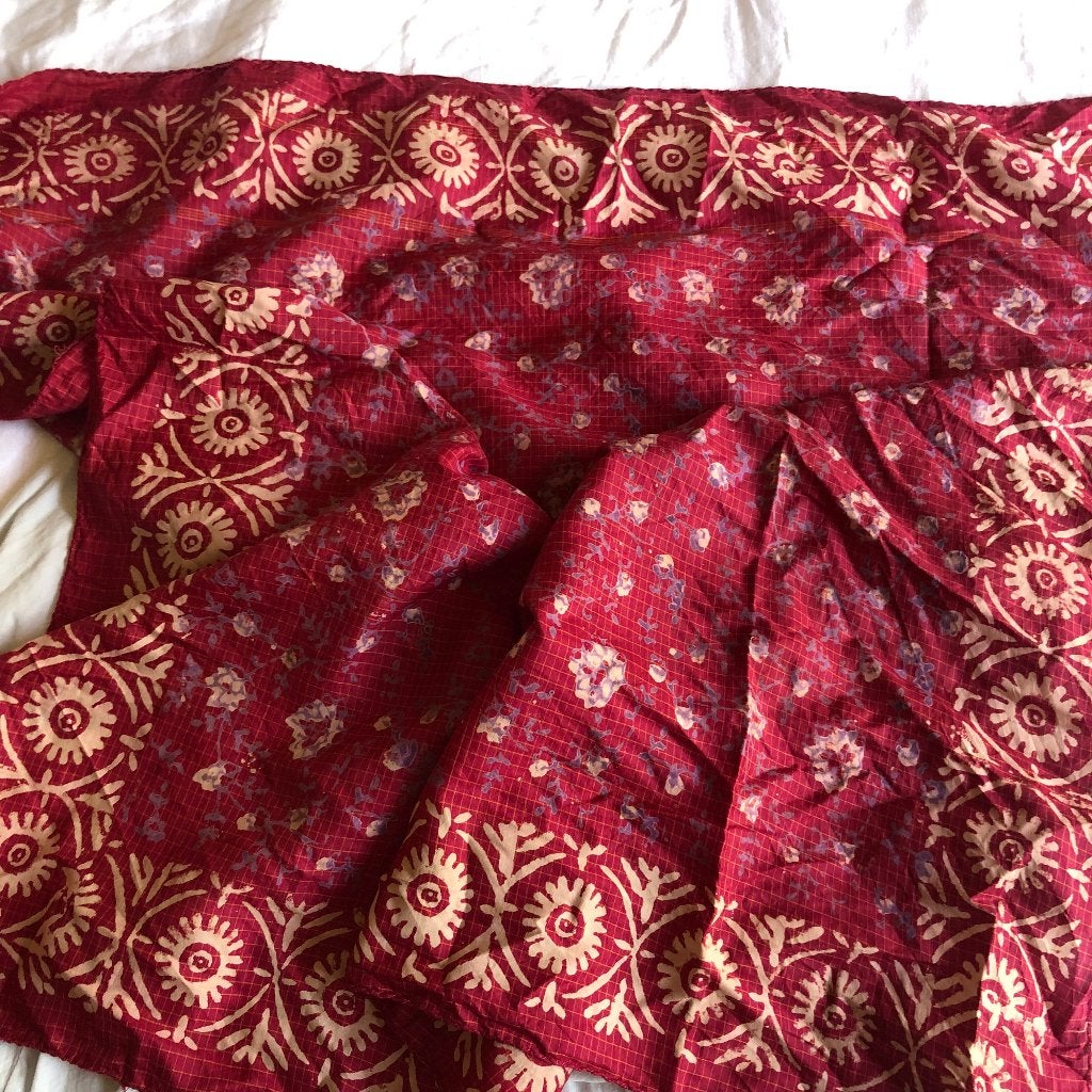 vintage zijden sjaal roserood/lavendel floral India, Maat 38/40 (M), Verzenden, Onbekend, Sjaal
