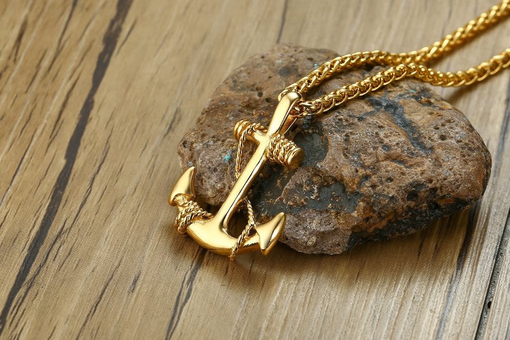 Goudkleurige Anker Heren Ketting, Verzenden, Nieuw, Goud, Overige materialen