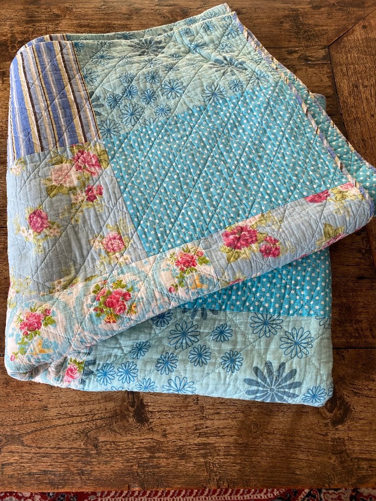 Deken - patchwork plaid/sprei - blauwtinten, Ophalen of Verzenden