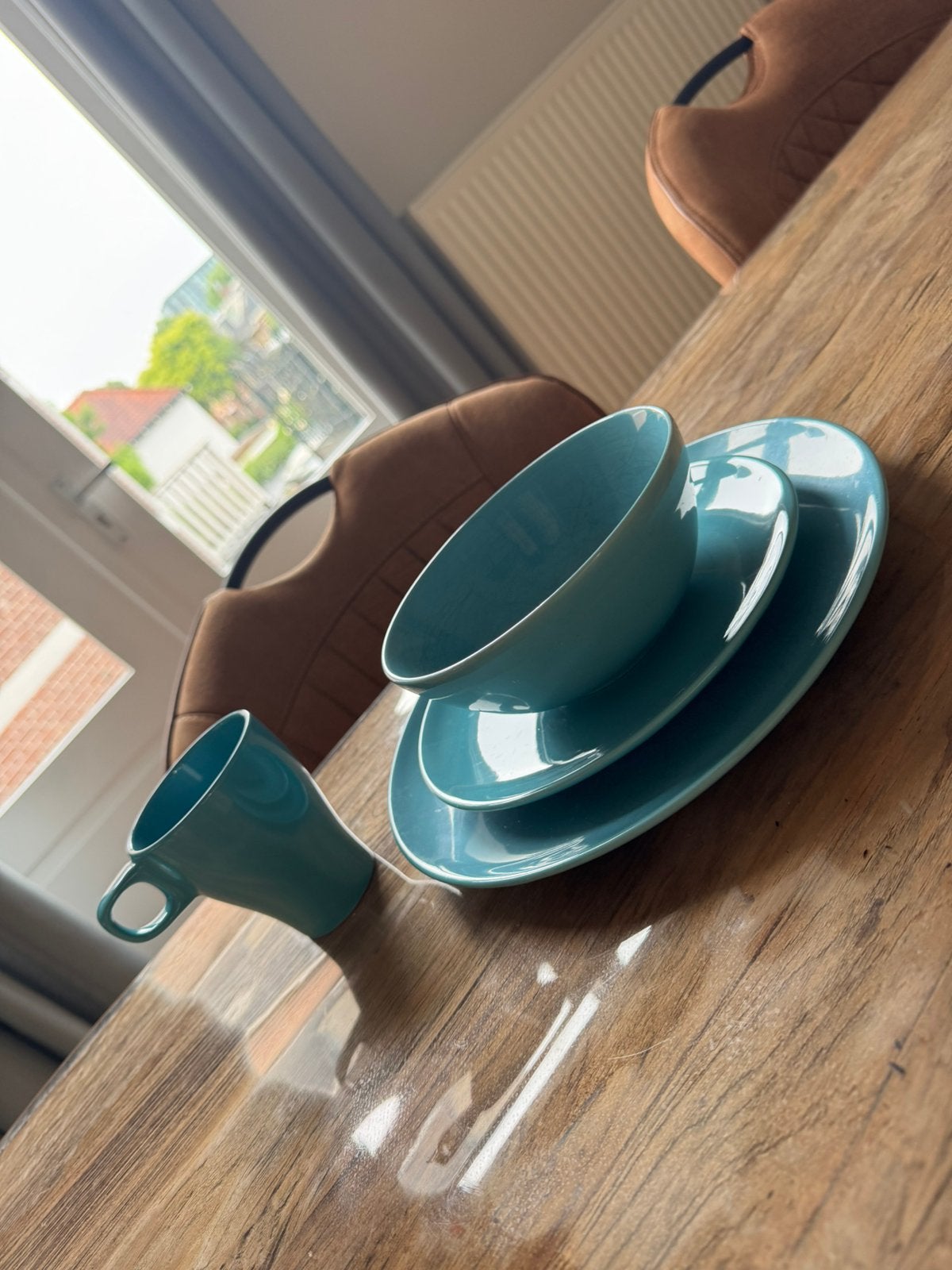 Ikea serviesset Fagrik Turquoise, Huis en Inrichting, Keuken | Servies, Ophalen, Gebruikt, Bord(en), Overige stijlen