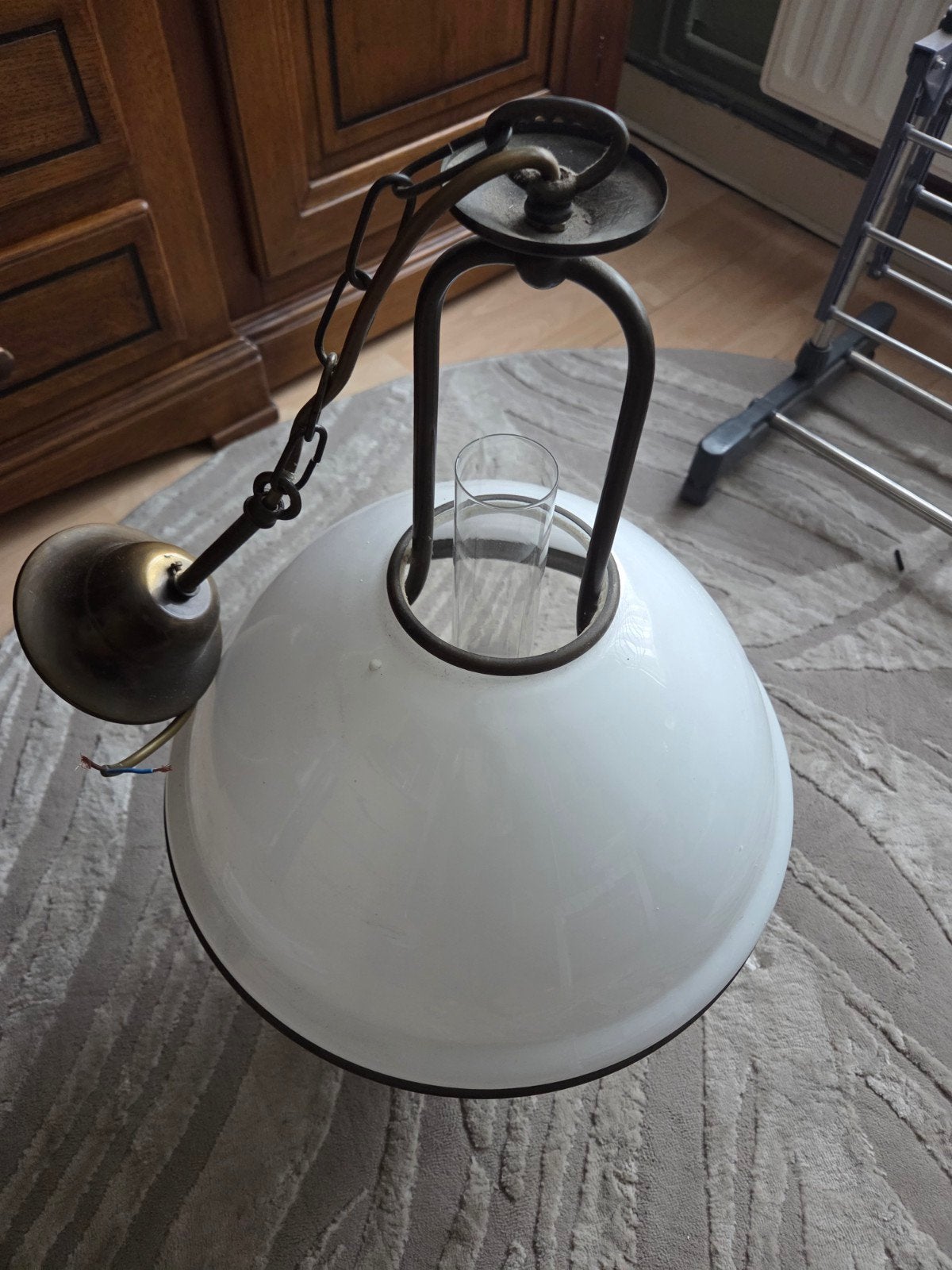 Antieke hanglamp met opaline kap, Antiek en Kunst, Ophalen