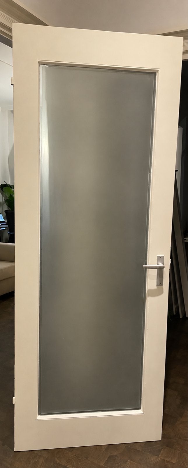 Binnendeur met mat glas en lichte beschadiging, Doe-het-zelf en Verbouw, Ophalen, Gebruikt, 80 tot 100 cm, Binnendeur