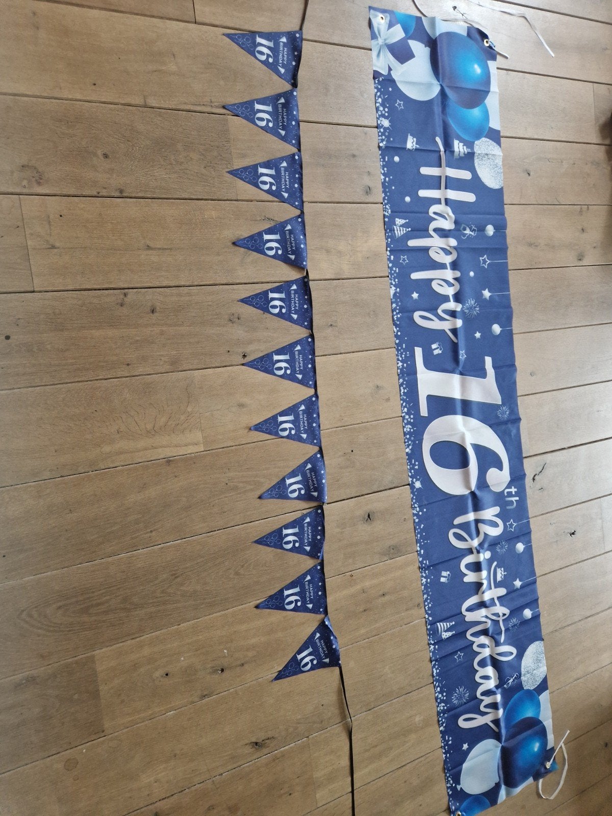 Happy 16th Birthday Banner en Vlaggenlijn - Blauw, Ophalen, Nieuw, Versiering, Verjaardag