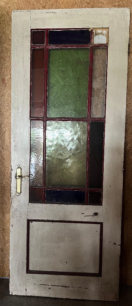 Oude binnendeur met glas raampjes, Ophalen, Gebruikt, 80 tot 100 cm, 215 cm of meer
