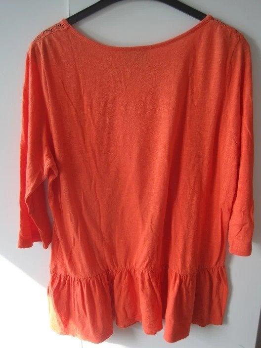 003 - Oranje top met kanten details en ruches - BPC Bonprix, Kleding | Dames, BPC Bonprix Collection, Maat 42/44 (L), Oranje, Ophalen of Verzenden