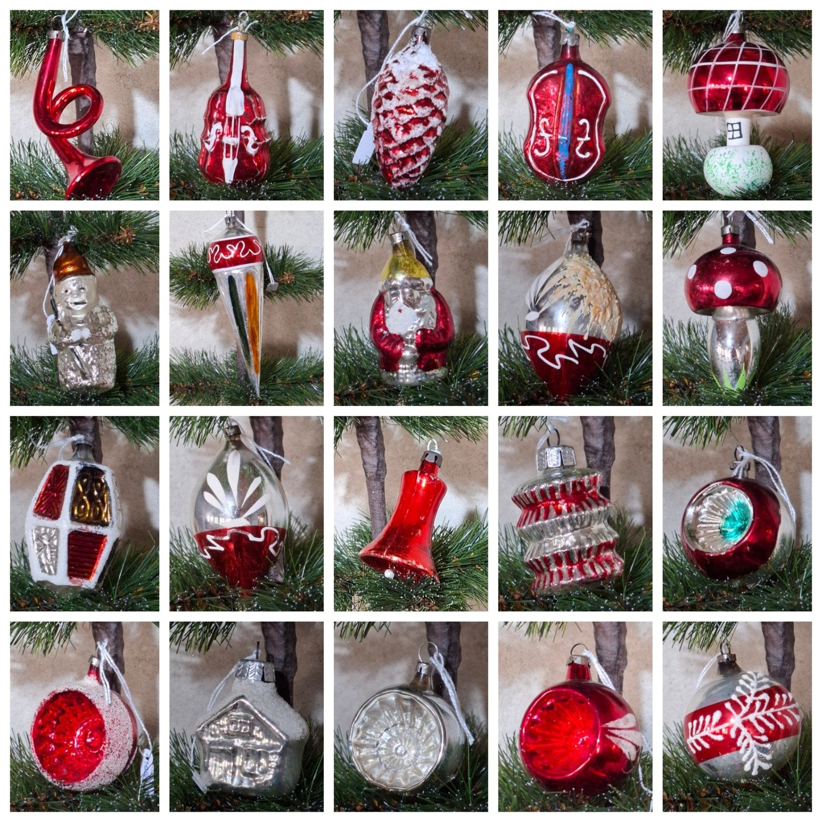 oude vintage antieke kerstballen viool sneeuwpop trompet, Diversen, Ophalen of Verzenden, N, T, V