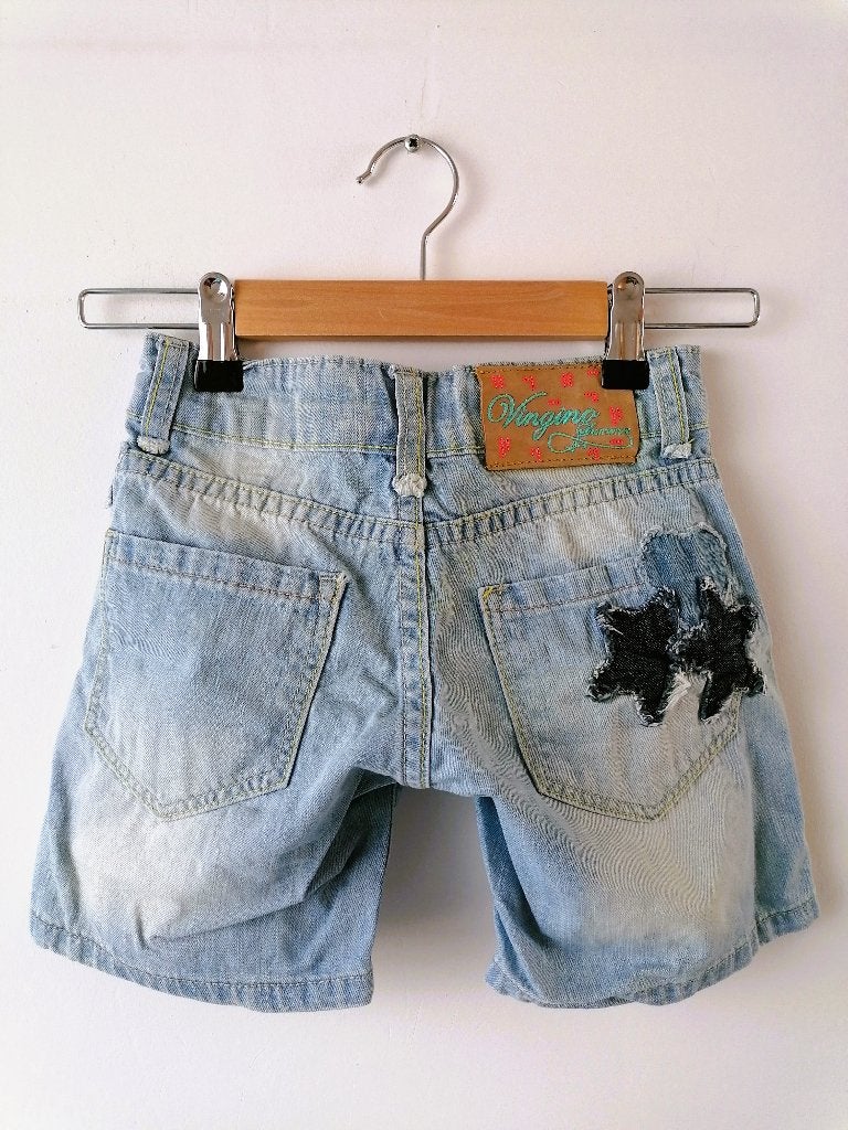 Vingino korte broek jeans short met sterren, maat 8 =122/128, Broek, Gebruikt, Meisje, Ophalen of Verzenden