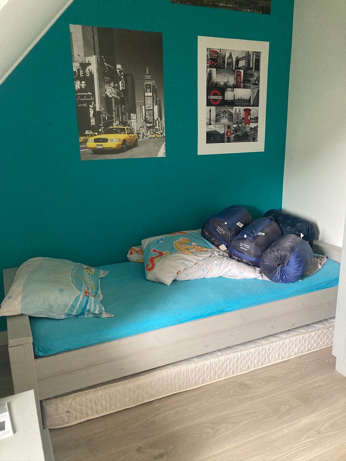 Woood bed, grijs, Ophalen, Gebruikt, 90 cm, Eenpersoons