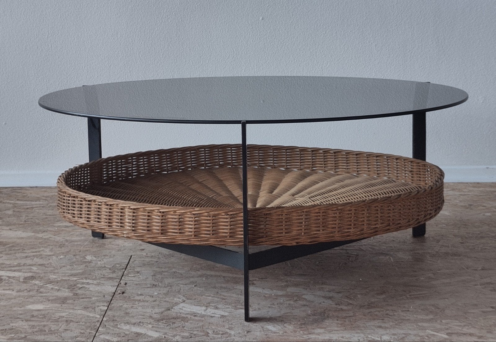 Vintage koffietafel Rudolf Wolf Rohe Noordwolde tafel riet, Gebruikt, 50 tot 100 cm, ., Rond