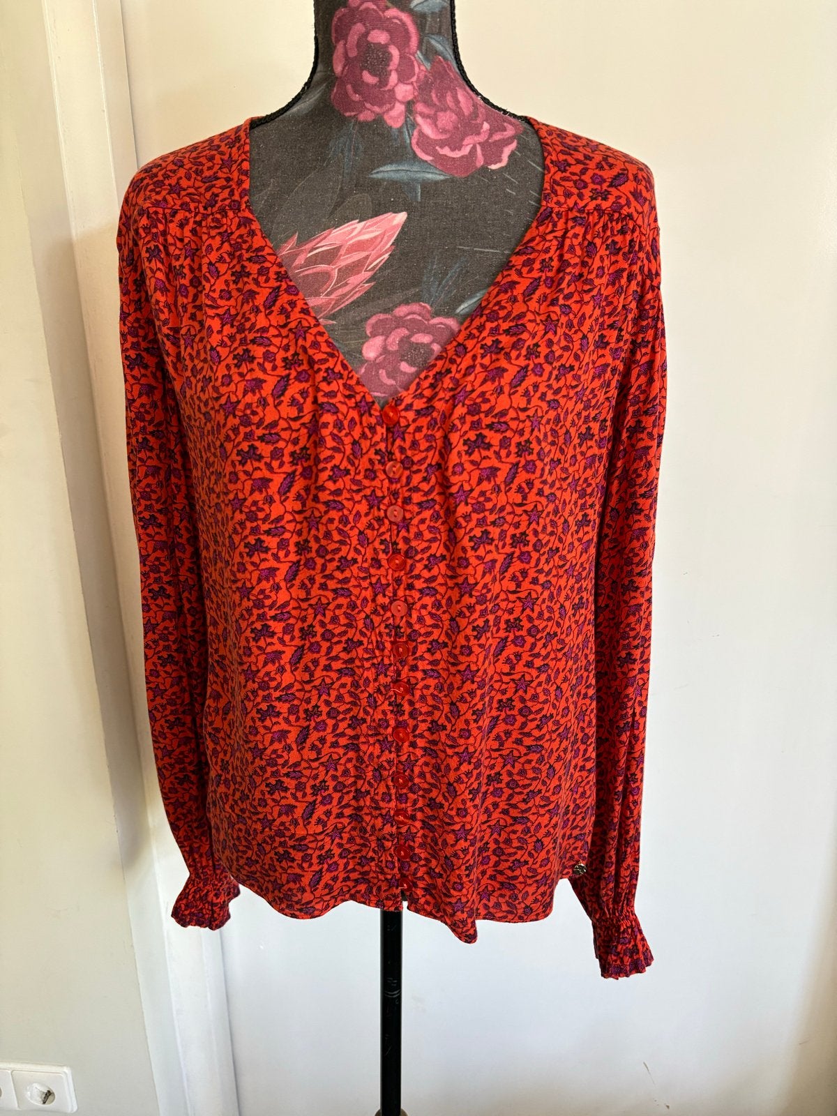 Harper & Yve Mila-LS Blouse - Oranje met bloemenprint, Ophalen of Verzenden, Zo goed als nieuw, Maat 38/40 (M), Oranje