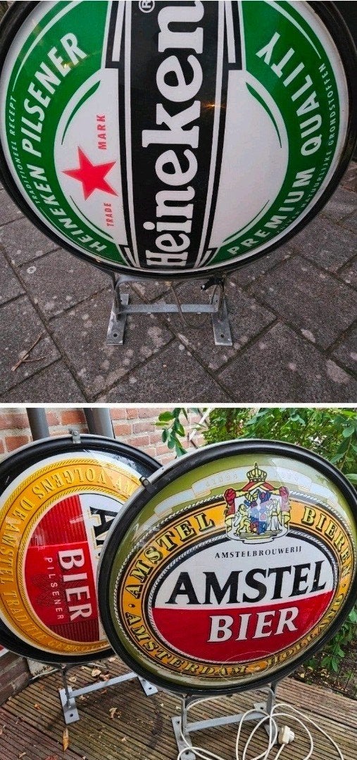 Verschillende Amstel en Heineken lampen, Verzamelen, Biermerken, Ophalen, Reclamebord, Plaat of Schild, Heineken