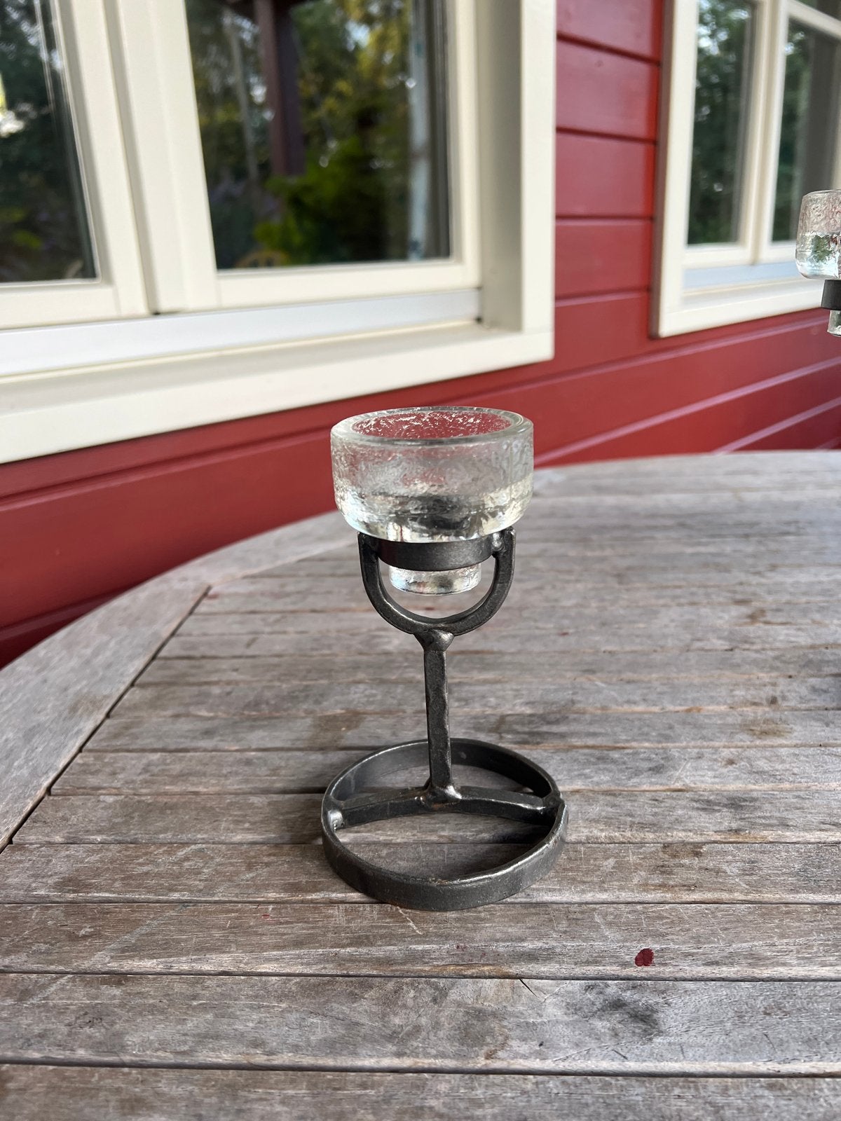 Vintage smeedijzer / kristal kandelaar Zweden, Ophalen of Verzenden, Kristal