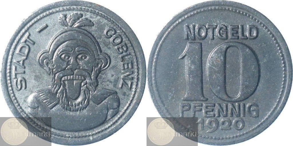 Duitsland - Stad Koblenz Noodgeld 10 Pfennig 1920, Postzegels en Munten, Munten | Europa | Niet-Euromunten, Ophalen of Verzenden