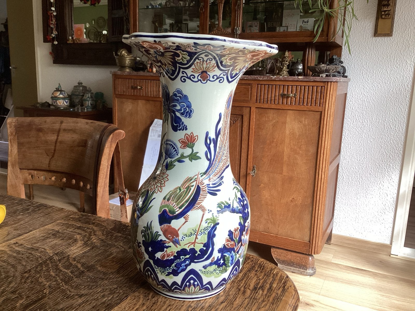 Grote handgemaakte Vieux Rhodes Boch vaas / vogeldecor € 17, Antiek en Kunst, Ophalen of Verzenden