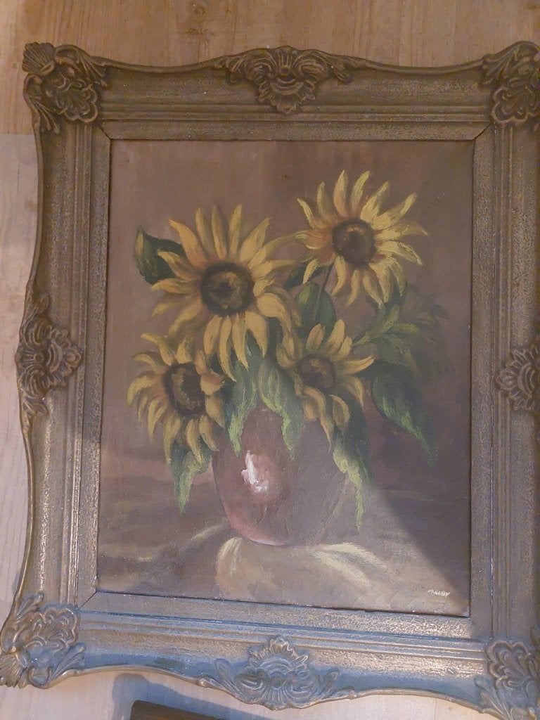 Olieverfschilderij op doek van zonnebloemen, 50 – 75, Oorspronkelijke maker, Nieuw, Ophalen of Verzenden