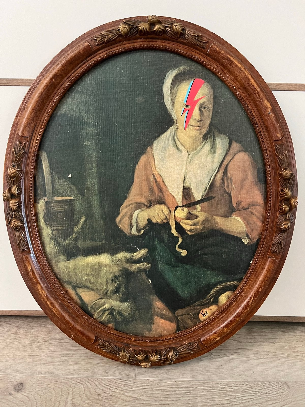 ingelijste prent met handgesneden houten lijst, Verzenden, Portret of Personen, Overige ondergronden, Bijzondere lijst