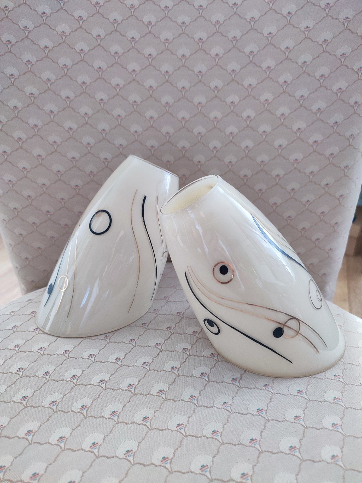 Set van 2 vintage glazen lampenkappen met abstract decor, Antiek en Kunst, Ophalen of Verzenden