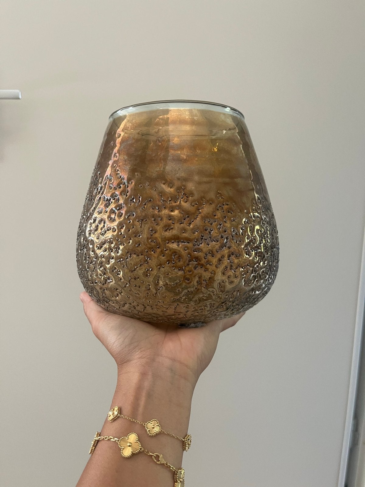 PTMD Ameara Amber Glas Rond Taps Windlicht diameter 20cm, Windlicht, Nieuw, Oranje, Ophalen of Verzenden