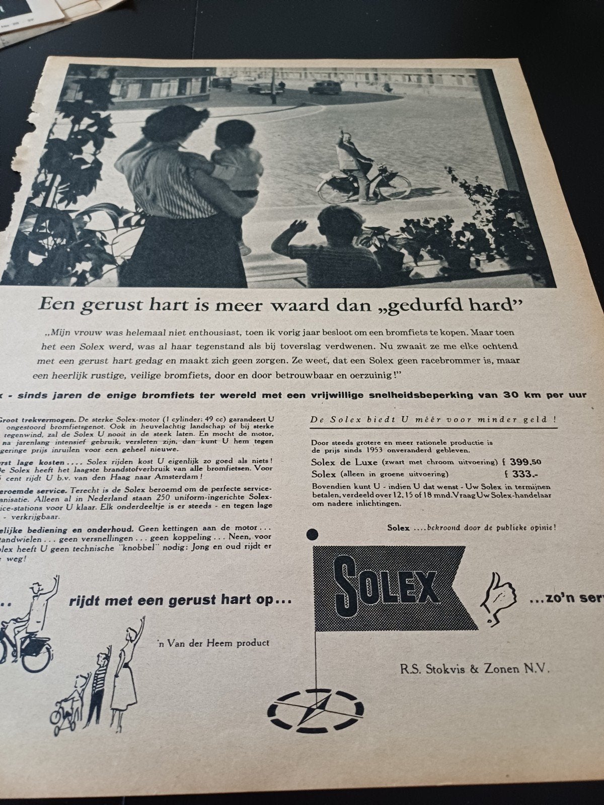 advertentie van Solex bromfiets gedurfd hard 1956, Verzamelen, Ophalen of Verzenden, Zo goed als nieuw, Overige typen