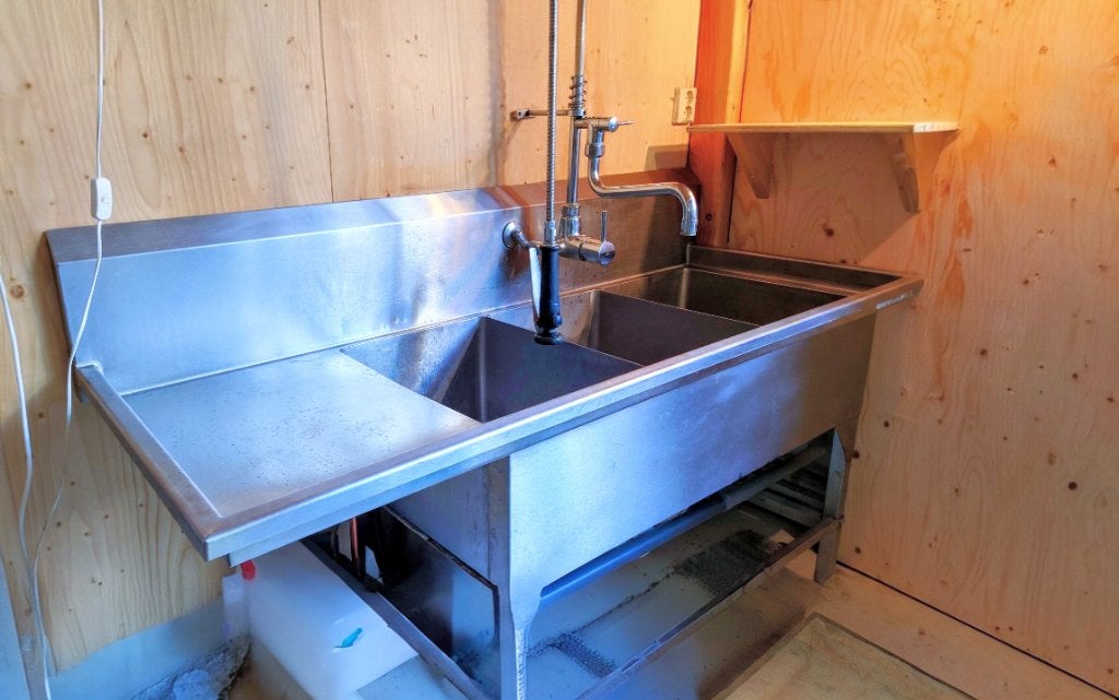 Professionele RVS spoelbak H&K– 3 bakken, Ophalen, Gebruikt, Rvs, Wastafel