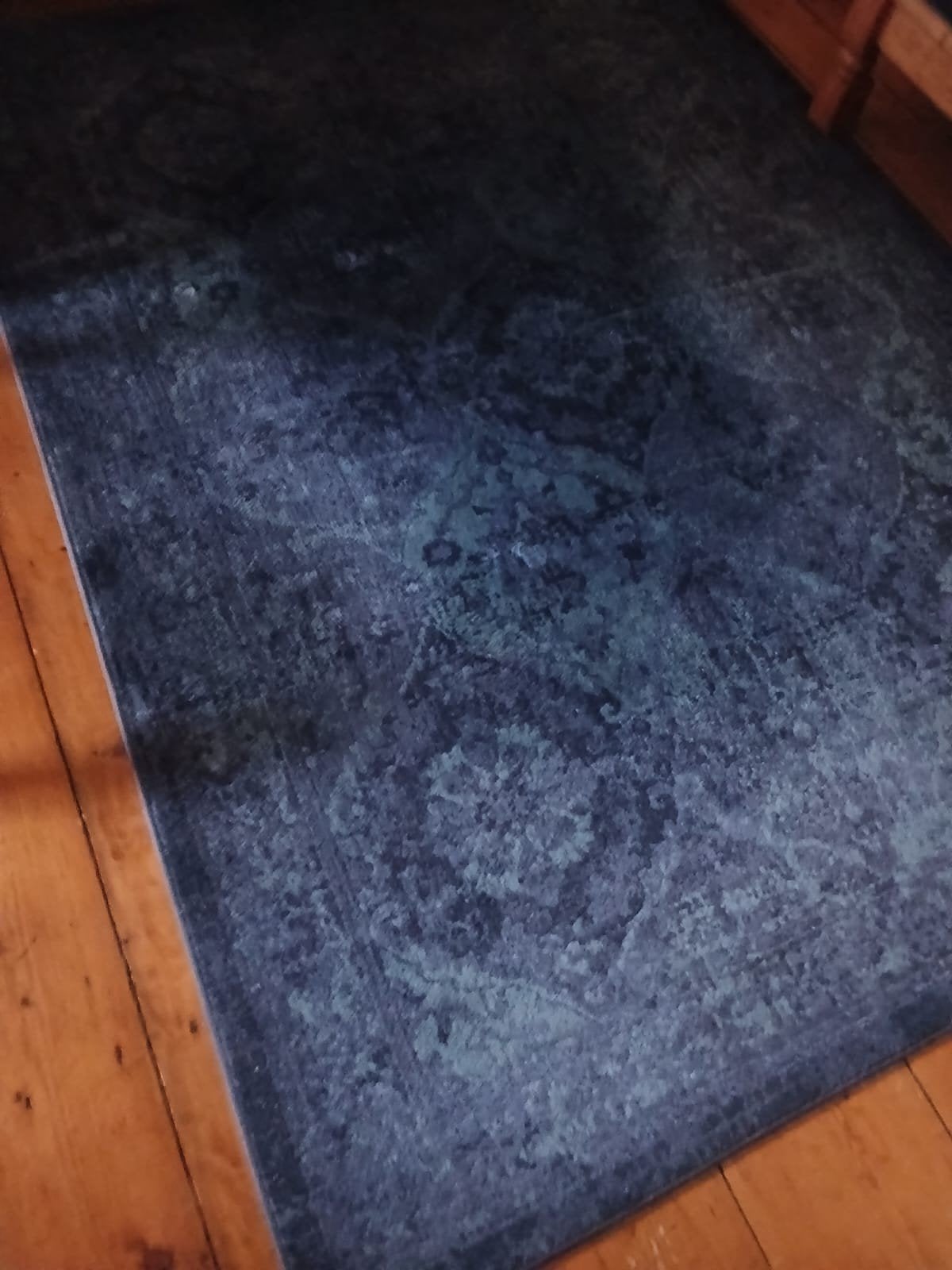 Blauw vloerkleed met patroon, Ophalen, Gebruikt, Blauw, 150 tot 200 cm
