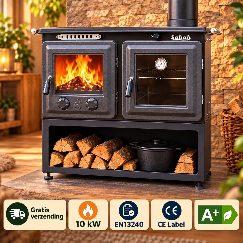 S108 Sabah Houtkachel - Met Thermometer – Gietijzer - 10 KW, Ophalen, Vrijstaand, Hout, Nieuw