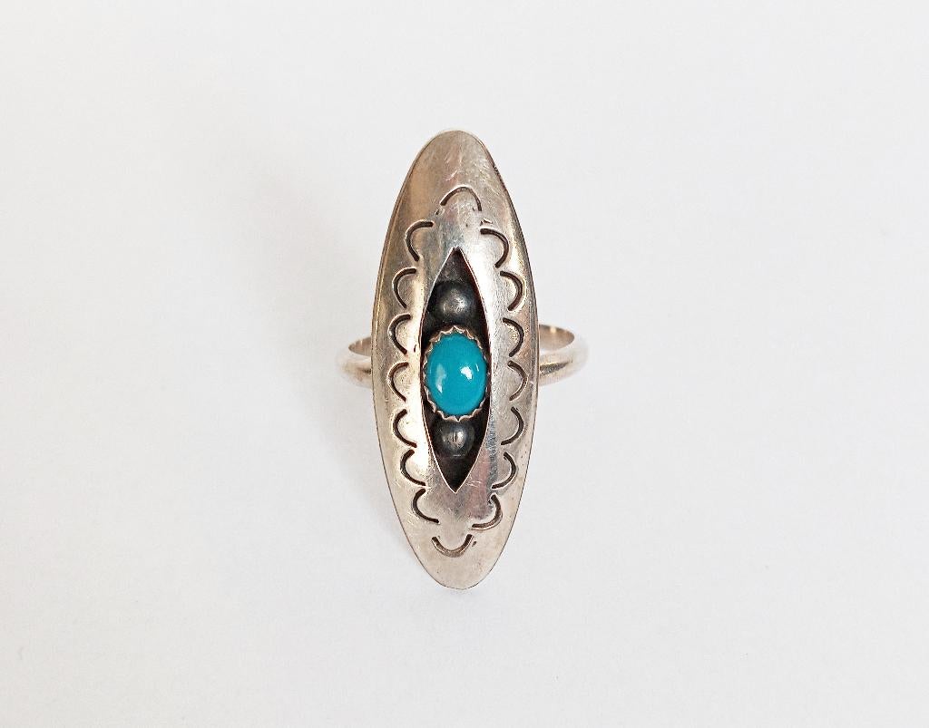 Navajo ring turkoois sterling zilver shadowbox mt 17,2 VS, Gebruikt, Verzenden, 17 tot 18, Dame of Heer