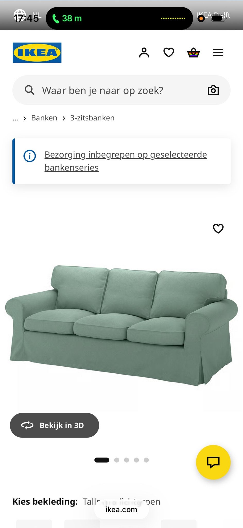 IKEA Ektorp 3-zitsbank - Zo goed als nieuw, Ophalen, Driepersoons, 75 tot 100 cm, Zo goed als nieuw