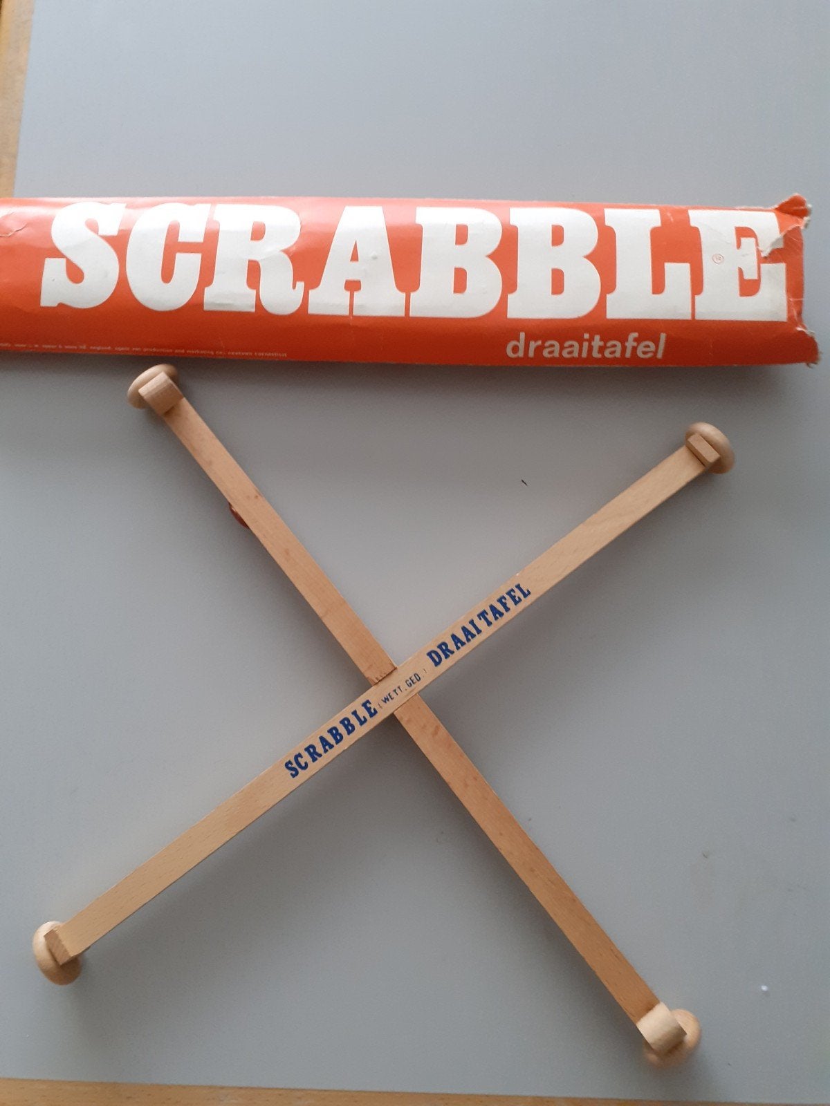 Vintage Scrabble Draaitafel - Houten Onderstel, Ophalen of Verzenden, Gebruikt