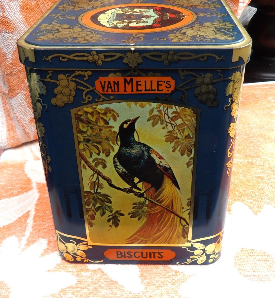 groot blik/ brocant voorraadblik/ Van Melle biscuits blik, Verzamelen, Blikken, Ophalen of Verzenden, Gebruikt, Koek(jes), Overige merken