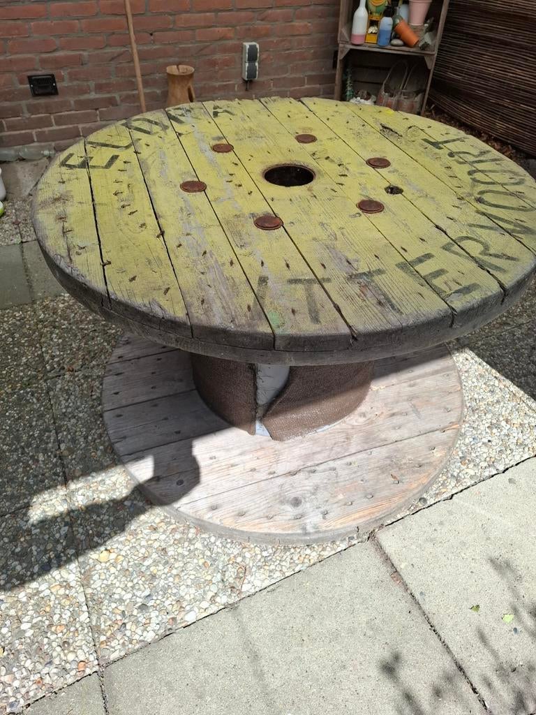 Kabelhaspel, tuintafel, industrieel, Hout, 100x60, Tuin en Terras, Ophalen, Gebruikt, Rechthoekig