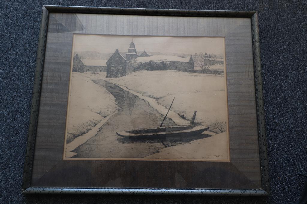 Willem WITJENS grote jaren 20 Ets winterse polder orig lijst, Antiek en Kunst, Kunst | Schilderijen | Klassiek, Ophalen