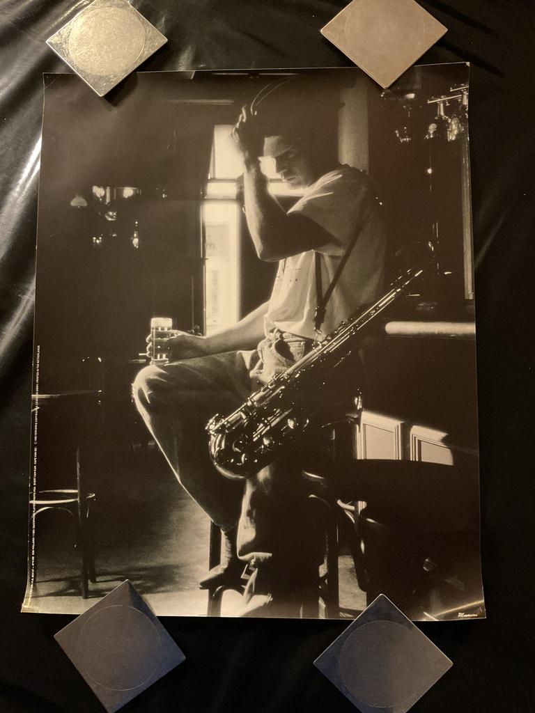 Vintage Verkerke Poster van saxofoon speler, 1990, Verzamelen, Ophalen, Gebruikt