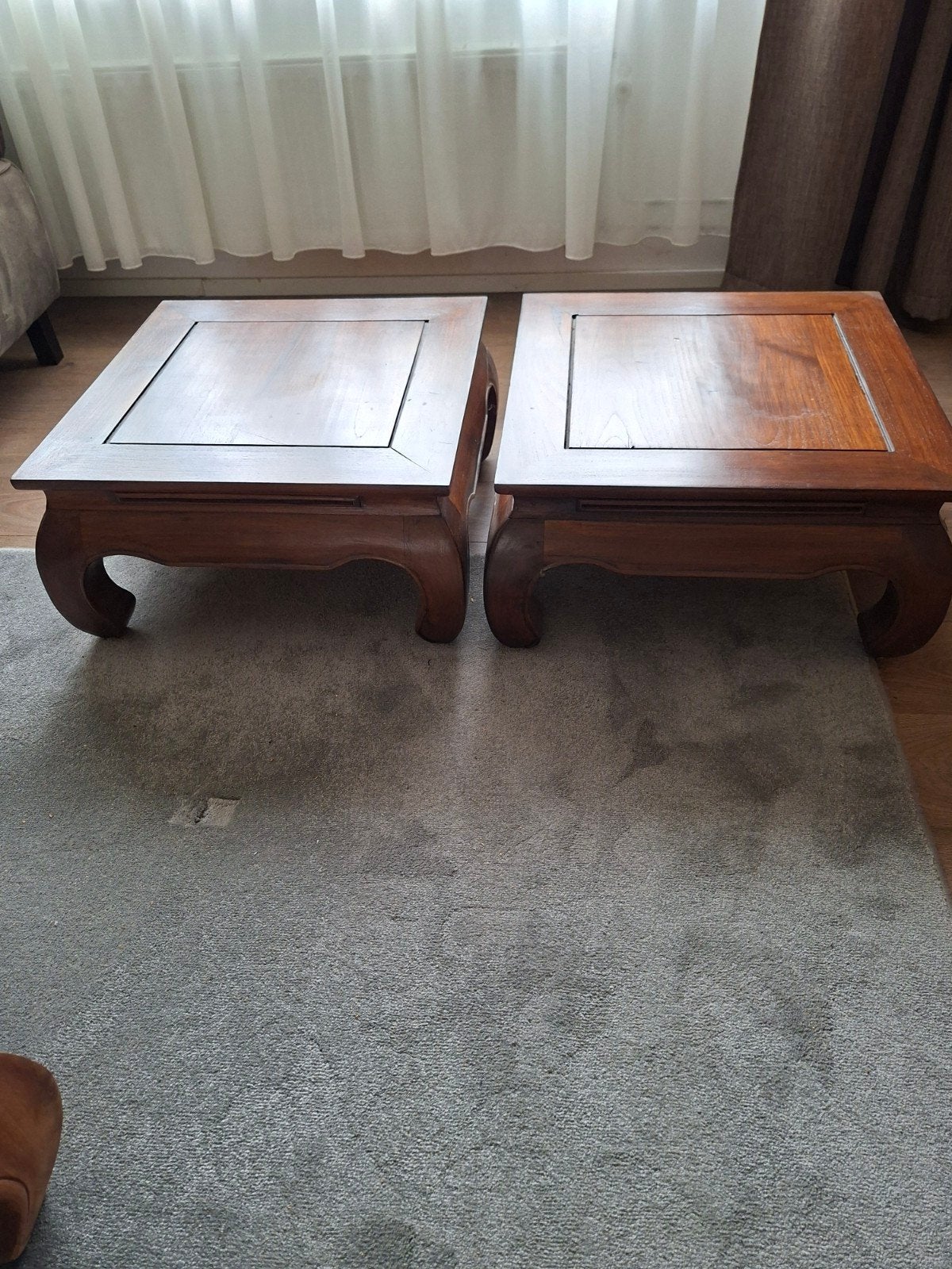 Set teakhouten opiumtafeltjes, Ophalen, Gebruikt, 50 tot 100 cm, Aziatisch, Klassiek