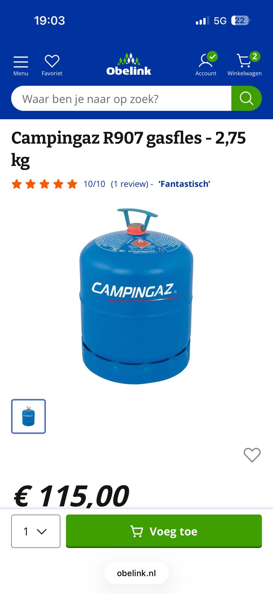 2 Campingaz R907 gasflessen (gedeeltelijk gevuld), Ophalen, Gebruikt
