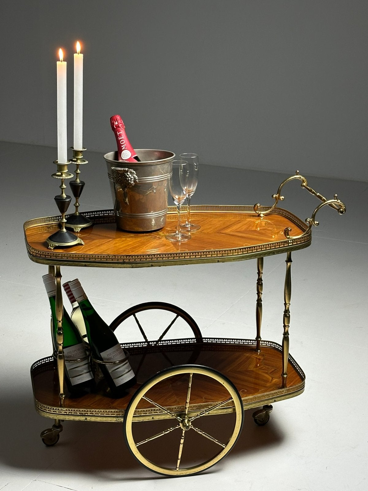 Mid-century Italiaanse serveer-/bartrolley, midden 20e eeuw, Ophalen of Verzenden, Zo goed als nieuw