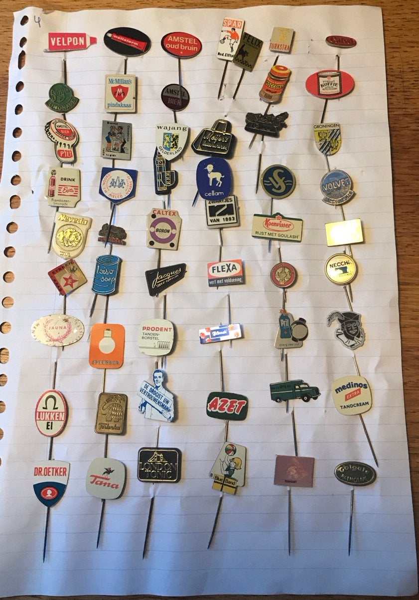 Verzameling vintage reclame speldjes/pins (4), Ophalen of Verzenden, Gebruikt, Merk, Speldje of Pin