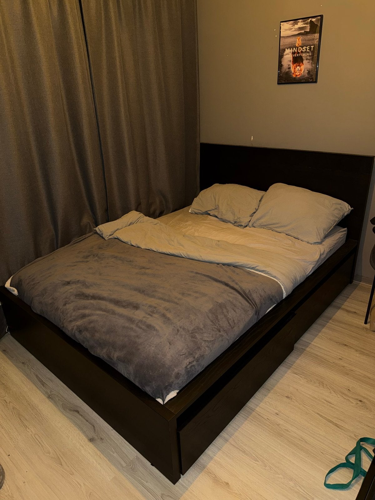 Tweepersoonsbed met opberglades - Donkerbruin, Ophalen, Bruin, 140 cm, Zo goed als nieuw