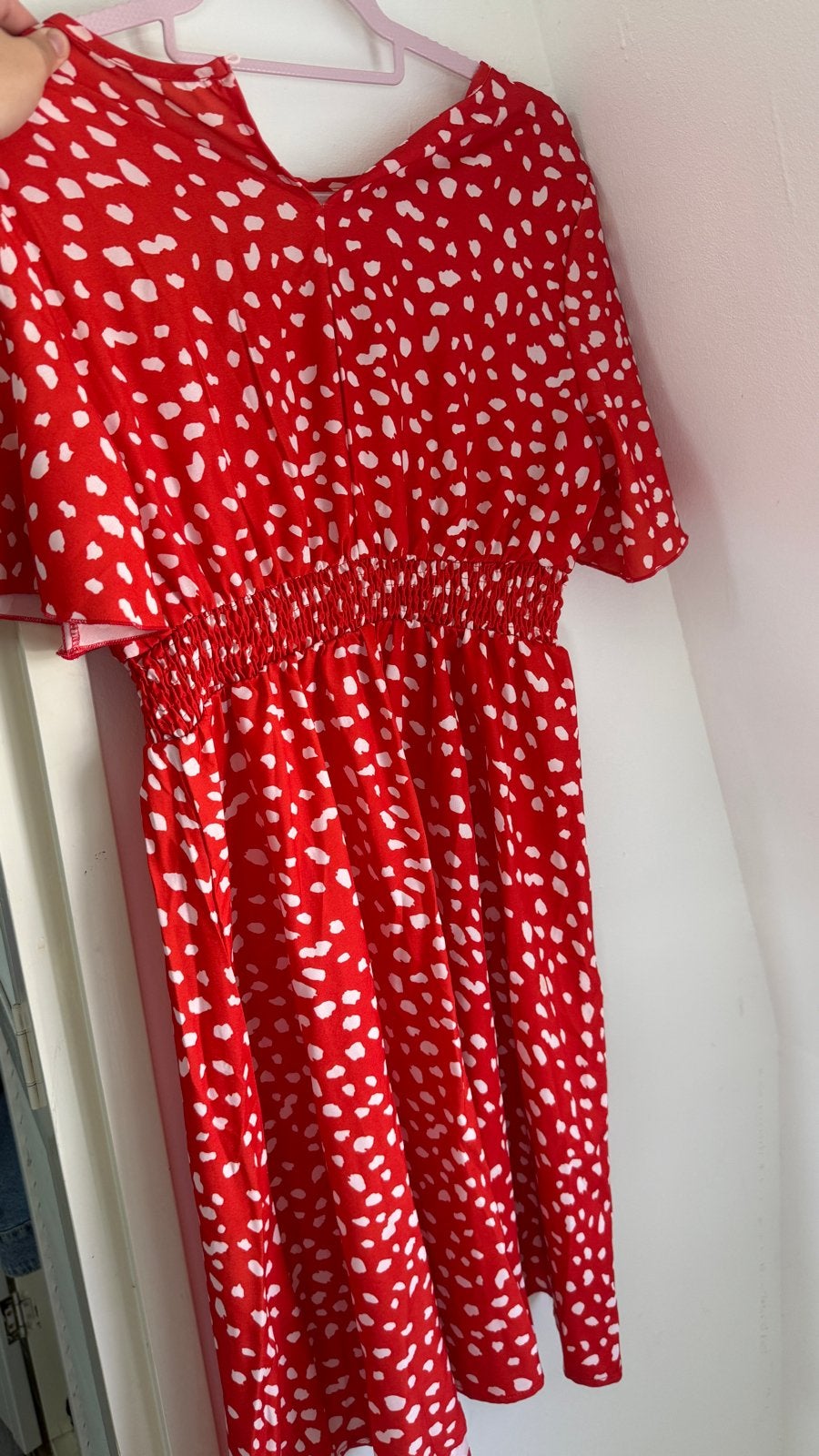 Rode jurk met witte stippen, Zo goed als nieuw, Knielengte, Rood, Ophalen