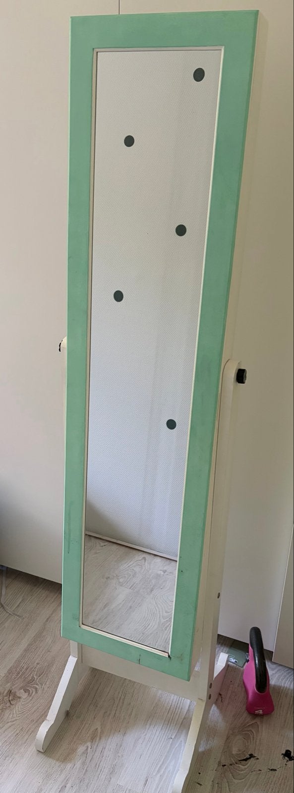 Passpiegel met sieradenkast - Groen/Wit, Ophalen, Minder dan 50 cm, Gebruikt, 150 tot 200 cm