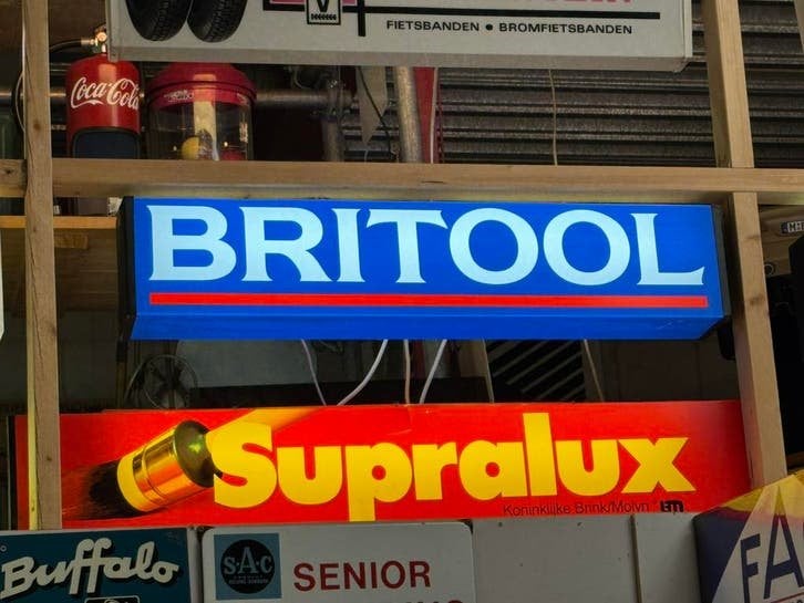 Vintage Britool Lichtbak Reclamebord, Verzamelen, Ophalen, Gebruikt, ., Lichtbak of (neon) lamp