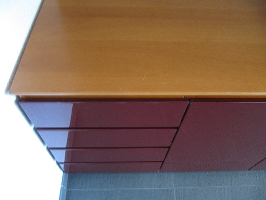 Dressoir | TV-kast | Kersenhout | Fronten bordeaux hoogglans, Ophalen, Gebruikt, 100 tot 150 cm, Met lade(s)