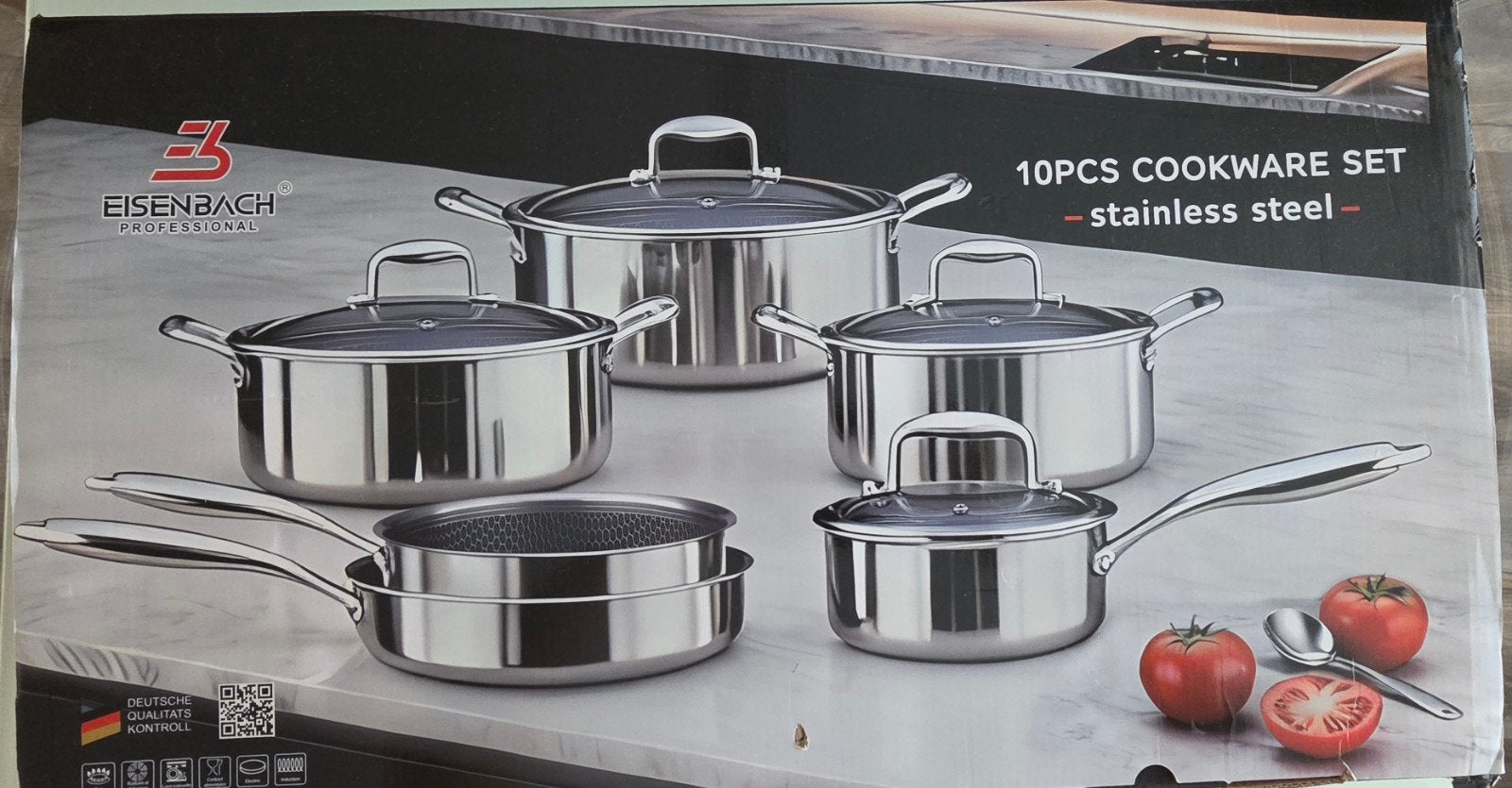 Eisenbach Professional 10-delige pannenset RVS, Nieuw!, Ophalen, Met deksel, Nieuw, Pannenset