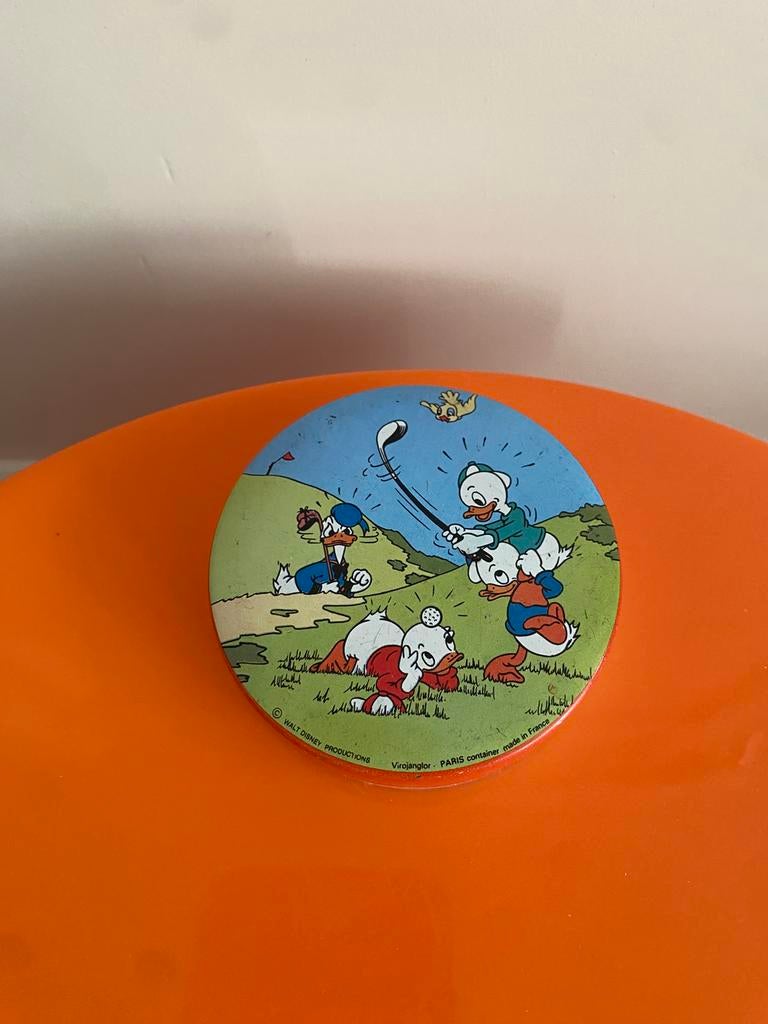 Vintage Blikje Donald Duck, Ophalen of Verzenden, Donald Duck, Gebruikt, Beeldje of Figuurtje